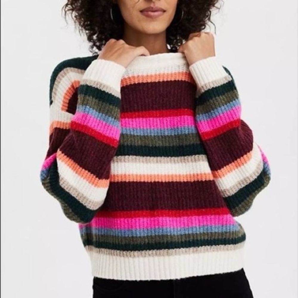 American Eagle Outfitters multicolor striped cropped crew neck sweater |Size Med